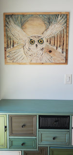 Load image into Gallery viewer, Silvie Meyer "HELLO! It's Me....(Owl)" Wood Carving Enhanced, 31" x 24.5"

