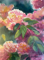 Load image into Gallery viewer, Judy Arvidson "Firelight Hydrangea" Watercolor, 9" x 12"

