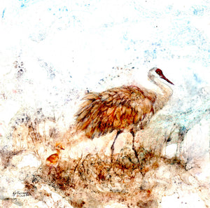 Katherine Weber "Mother Crane and Colt", Watercolor, 8"x 8"